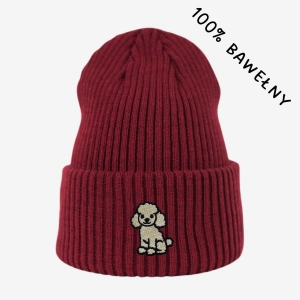 Haftowana bawełniana czapka beanie - PUDEL BIAŁY