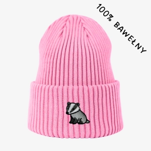 Haftowana bawełniana czapka beanie - BORSUK