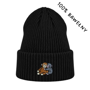 Haftowana bawełniana czapka beanie - PUNCH Z PLUSZAKIEM