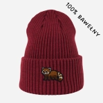 Haftowana bawełniana czapka beanie - PANDA CZERWONA (PANDKA RUDA)